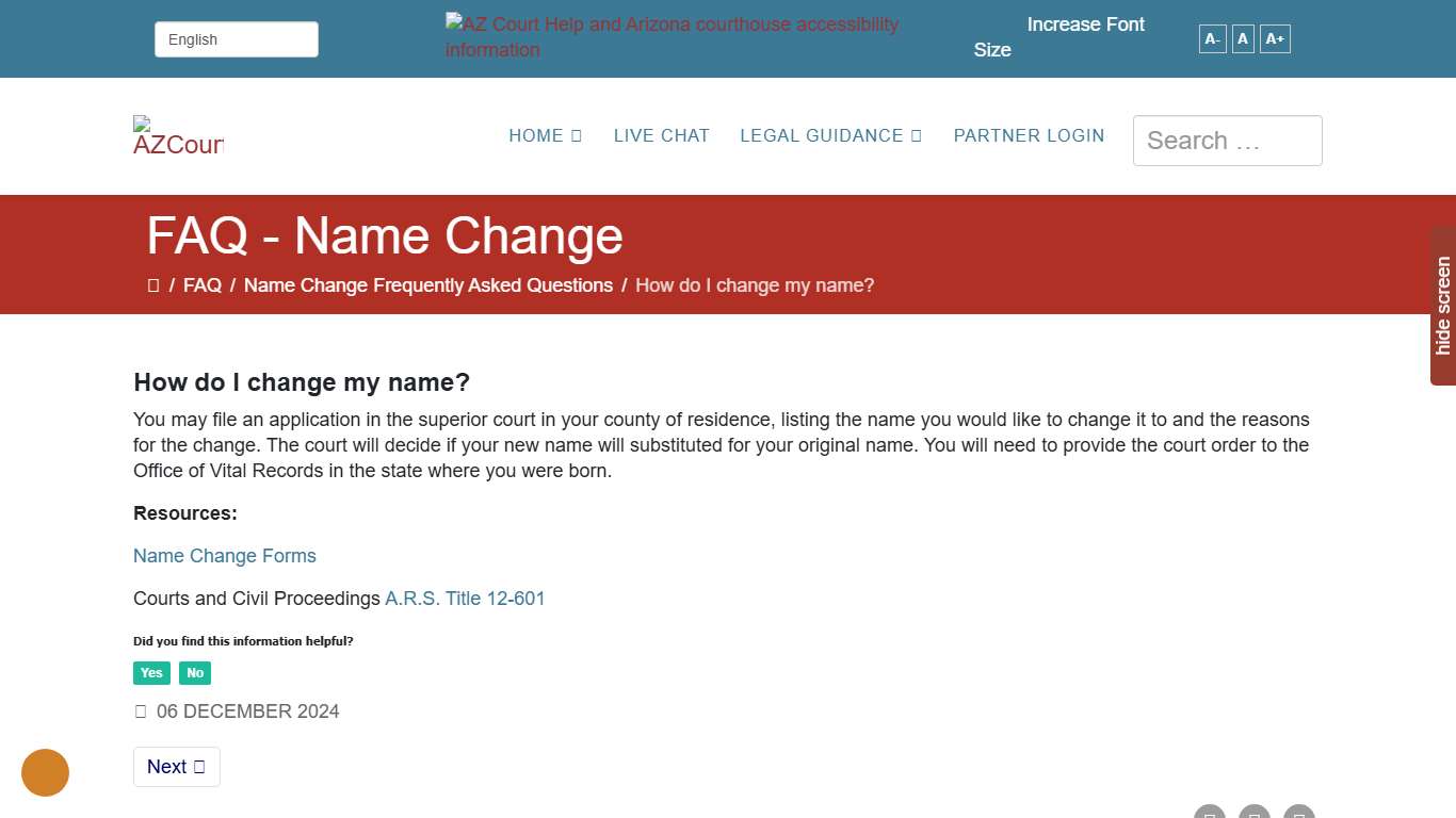What do I need or fill out to do to legally change my name in Arizona?
