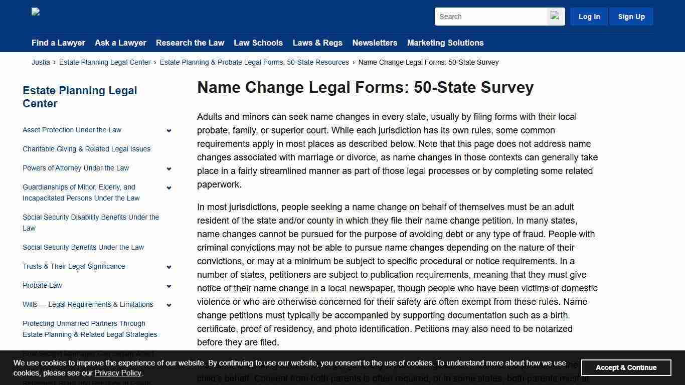 Name Change Legal Forms: 50-State Survey | Estate Planning Legal Center | Justia
